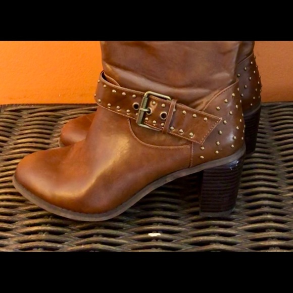 Tall Medium Brown Studded Boots - Picture 2 of 9